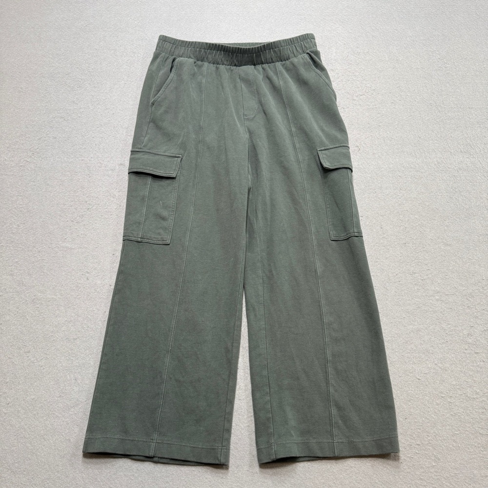 Old Navy Cargo Pants Women's Large Green Fleece Wide Leg High Rise Activewear